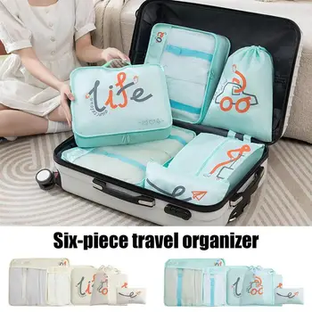 6pcs опаковане кубчета комплект пътуване чанта организатор дрехи багаж куфар торбичка за семейни почивки туризъм къмпинг RV бизнес пътувания