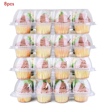 8 Опаковка Кутии за кексчета за многократна употреба 12-клетъчен носител Държач за контейнери за кексчета Прозрачна тава за мъфини Кутии за торти за еднократна употреба