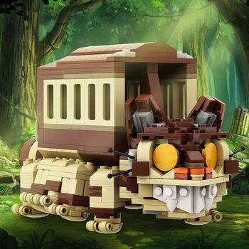 Gobricks MOC Cartoon Anime City Car Catbuss Building Block set Action Character Meis Ghiblis Cat Brickheads Brick Toys Kids Gift