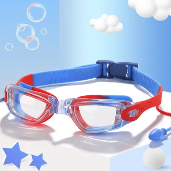 Детски регулируеми очила за плуване Водоустойчиви очила за плуване против мъгла за момчета Момичета Гмуркане Сърфиране с тапи за уши