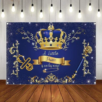 Кралско синьо момчета бебе душ фотография фон принц корона синьо злато малко принц фон банер декор рожден ден