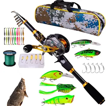 Риболовен полюс макара комбота телескопичен риболовен прът и макара комплект риболовен инструмент за сладководни и солени води за начинаещи възрастни