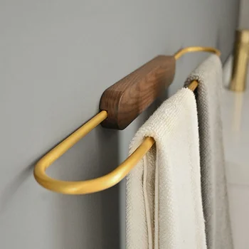 дърво четка злато баня кърпа багажник стена монтирани кърпа бар релса кърпа закачалка