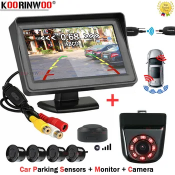 Koorinwoo Аларма за кола Антирадарно устройство Сензор за паркиране без кабелен монитор Радарен детектор за камера за задно виждане 3 в 1 Автомобилна електроника