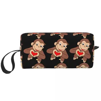 Любопитно Джордж е цялото сърце грим чанта голяма козметична чанта мъже жени сладък кафяв маймуна тоалетна чанта Dopp комплект