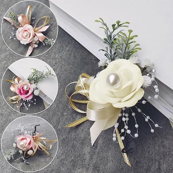 Перлена панделка китка корсаж цвете комплект сватба булчински ръка корсаж цвете абитуриентски бал коктейл парти бутониера сватбени аксесоари