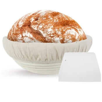 Кошница за проверка на хляб 9in кръгла купа за проверка на тесто Хляб печене квас кошница със скрепер незалепващо квас Banneton кошница