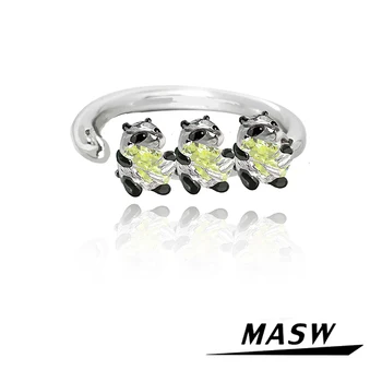 MASW Оригинален дизайн китайски стил отворени сладки панда пръстени за жени висококачествени месинг дебели сребърни посребрени парти подарък бижута