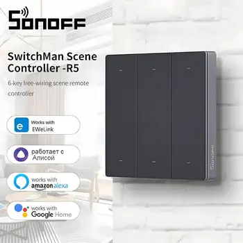 1 / 5PCS Sonoff SwitchMan R5 сцена контролер с батерия 6-ключ безплатно окабеляване EWeLink-дистанционно управление работи M5 / MINIR3 интелигентен дом