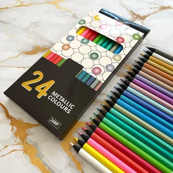 24 разнообразни цветни метални цветни моливи черни дървени моливи за рисуване скициране молив комплект арт моливи за деца възрастни