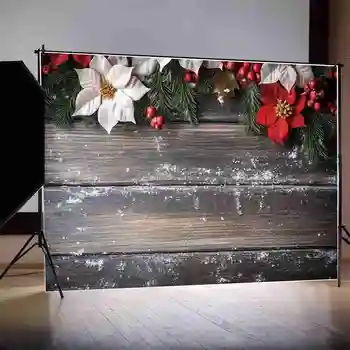 ЛУНА. QG фон Коледа дърво бор цвете орнаменти фон за фотография дървена дъска декор снимка подпори за продукти