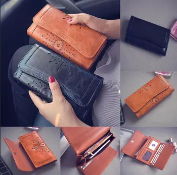 Горещи дами жени Boho кожа кухи портфейл чанта съединител чанта телефон карта притежателя дълга чанта