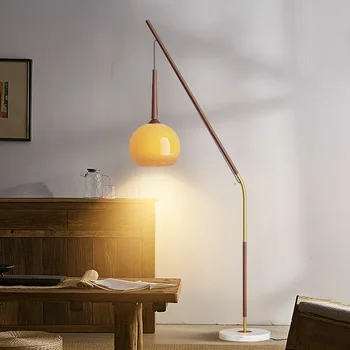 Райска ябълка етаж полилей модерен минималистичен американски ретро лампа в хола орех трансфер печат лампа тяло