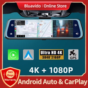 4K UHD 2160P автомобил огледало за обратно виждане видеокамера рекордер поддържа Carplay Android Auto Dash Cam GPS навигация гласов контрол DVR