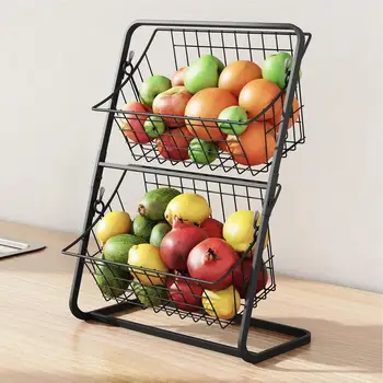 2 Tier кошница с плодове Метален кухненски плот Организатор Кухненски държач за кошница с плодове за плодове Зеленчуци Кухненски аксесоари