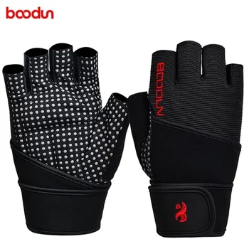Boodun M L XLMen Дамски ръкавици за фитнес Половин пръст Ръкавици за вдигане на тежести Тренировка за тренировка Crossfit ръкавици с поддръжка на китката