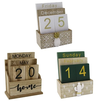  дървени флип бюро блокове календар, вечен планк / таблица календар дисплей, за дома / офиса декорация, 11.5X6.5X14.5CM