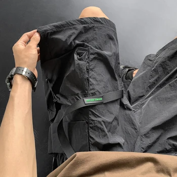 карго шорти ластик тънки свободни джобове връхни дрехи поддържат охлаждане шнур плътен цвят лято 2024 къси мъжки дрехи A218