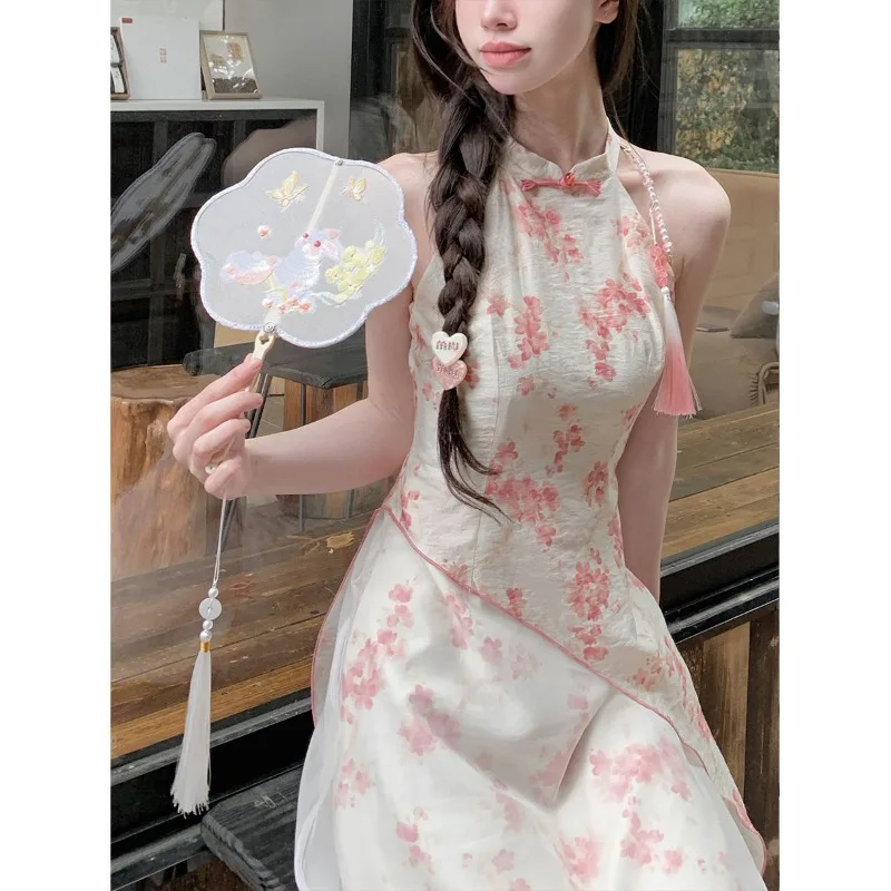 Китайска традиционна рокля Cheongsam Chi-pao подобрение Qipao лято сладко момиче секси без ръкави висящи врата модерен Qipao