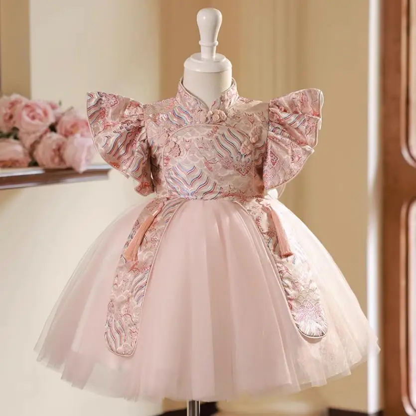 Нов Детски традиционни китайски дрехи Детски подиум Сватба Кръщение за рожден ден Eid Party Girls Вечерни рокли A3056