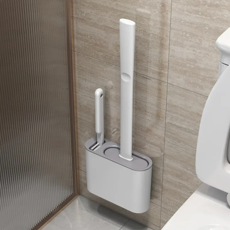 Стенна висяща четка за тоалетна с държач Силиконова четка за тоалетна с дълга дръжка Меки четина WC четка за почистване Аксесоари за баня