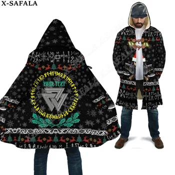 Fa La La Valhalla Viking Коледа символ палто палто 3D печат дебела топла качулка наметало мъже ветроупорен руно унисекс случайни-7
