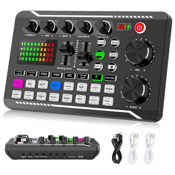 F998 Live Sound Card Audio Mixer Podcast, Voice Changer за звукови ефекти Board за микрофон Karaoke
