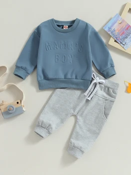 Сладко малко момче зимно облекло мама момче писмо печат суитчър и джогър панталони комплект за малко бебе момче (2T)