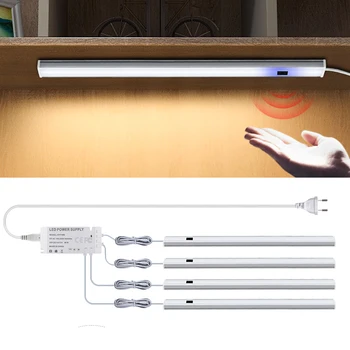 EU Plug 220V 1 Комплект нощна светлина със сензор за движение Гардероб шкаф лампа Кухня LED светлина бар ръка почистване