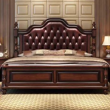 Продуктът може да бъде персонализиран. Американско легло от масивна дървесина 1,8 м 1,5 модерна проста родителска спалня двойно легло висока кутия