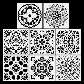 Шаблони за многократна употреба Комплект кухи Мандала живопис шаблон Шаблон за рисуване на цветя Подови стенни шаблони за стенни плочки Шаблон за пръскане