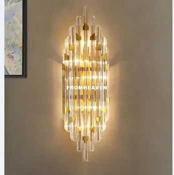 Модерно стенно осветление Скандинавски кристални стенни свещи Кристална лампа от неръждаема стомана LED AC стена светлина Кристална стенна лампа Спални светлини