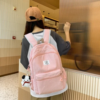 Нова мода каре жените найлон раница решетка gOutdoor случайни пътуване раница преносим студент училище чанта за момичета ученическа чанта
