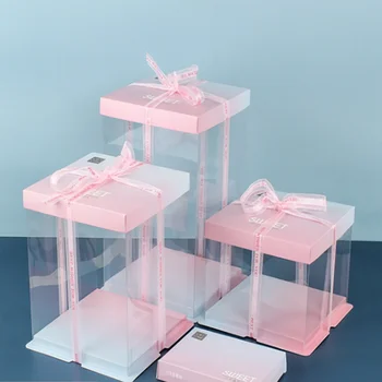 Персонализиран продукт21Години опит по поръчка дизайн прозрачни PET пластмасови квадратни кръгли кутии за опаковане на десертни торти