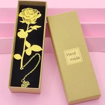1 Комплект Златен метален маркер Новогодишен подарък с подаръчна кутия реколта златна роза отметки висулка класически стил страница маркер