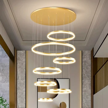 Модерен пръстен стълби led светлини висулка светлина лампи за хол доведе полилеи за трапезария висящи светлина вътрешно осветление