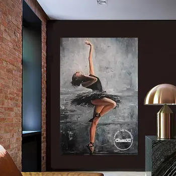 Ръчно рисувани стенни завеси момиче танци балет плакат на платно бар декор фигура маслена живопис без рамки изкуство естетическа картина