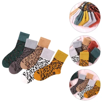 5 чифт дамски чорапи леопард тласък случайни печатни модерен висок барел дамски