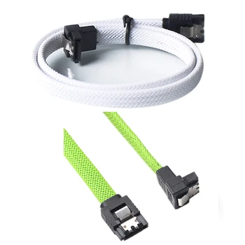 2 бр. 50CM SATA 3.0 III SATA3 7Pin кабел за данни прав ъгъл 6Gb / S SSD кабели HDD твърд диск кабел за данни с найлонов ръкав (бял ум