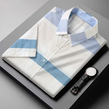 New Arrival Summer Thin Short-sleeve Men's 100% cotton Casual Striped Shirt Special Super Large Plus Size 2XL- 5XL 6XL 7XL 8XL
