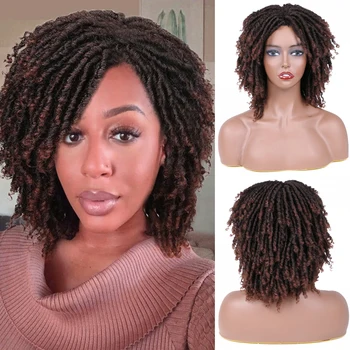 Ombre Black Brown Dreadlocks Wig Short Synthetic Afro Twist Braided Wig Soft Dreads Locs Wig Women And Men Dreadlocks Extension