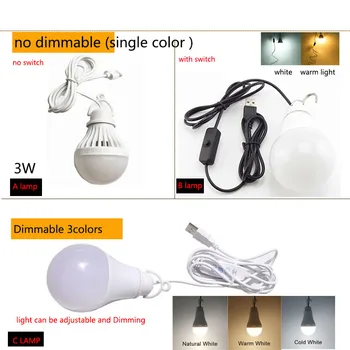 USB затъмняване LED крушка светлини четене нощни лампи стена висящи регулируеми за къмпинг Начало крушки светлина топка 5V 3W 10W u26