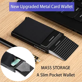 Rfid Smart Wallet Държач за карти Метален тънък тънък Мъже Дамски портфейли Изскачащ минималистичен портфейл Малък черен портфейл Метал