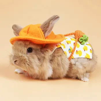 Сладък зайче жилетка сбруя открит ходене каишка комплект със сладка шапка заек облекло костюм малък домашен любимец коте зайче малки животински дрехи