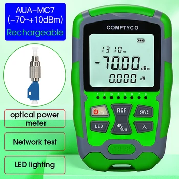 3 в 1 FTTH оптичен електромер AUA-M5 / M7 LED светлина SC / FC / ST универсален конектор -50 ~ + 26dBmFiber оптичен тестер