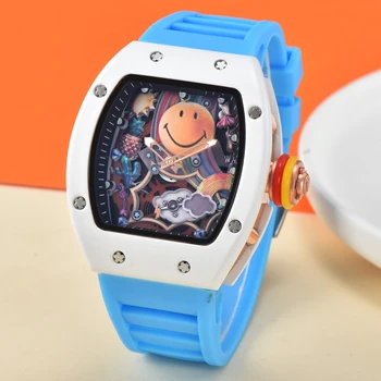 Smile Sun Watch за мъже Rainbow керамични Reloj каучук силиконова каишка кварцов ръчен часовник мъжки нов часовник Tonneau хип-хоп човек часовници
