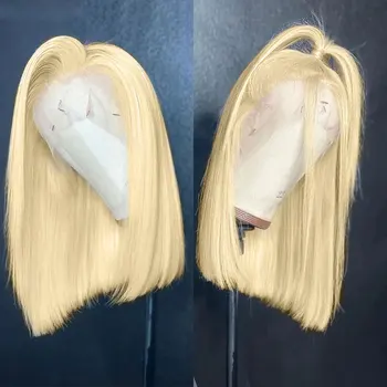 Honey Blonde Synthetic Lace Front Wig Short Straight Bob Heat Resistant Fiber Pre Plucked Natural Hairline For White Women Wigs