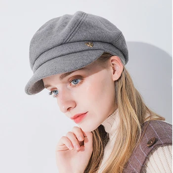 Xthree Нова пролет Дамска шапка вълна 0ctagonal шапка с козирка мода твърди Newsboys шапка за момиче жени есенна шапка