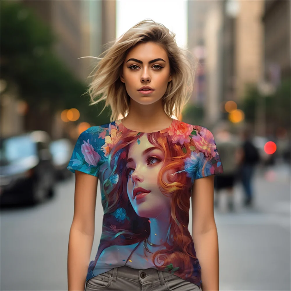 3D портрет отпечатан лято високо качество прост отдих дами тениска Y2K мода нови жени супер голям дишащ пуловер